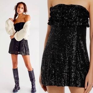 New Free People Black Strapless Sequin Frida Mini Dress